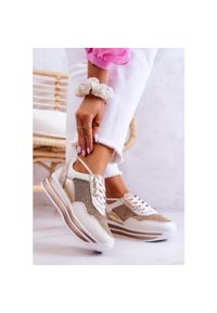 S.Barski Damskie Buty Sportowe Sneakersy Biało-Złote Bourne białe złoty. Kolor: biały, wielokolorowy, złoty. Materiał: materiał, skóra. Sezon: lato, wiosna. Obcas: na koturnie #8