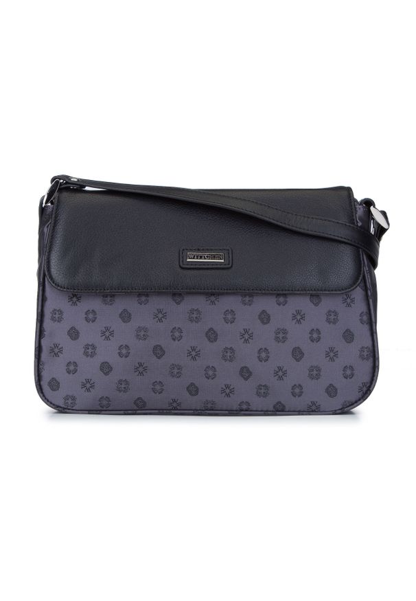 Wittchen - Torebka crossbody ze skóry i żakardu z monogramem. Kolor: szary. Wzór: aplikacja. Materiał: skórzane. Styl: elegancki, street