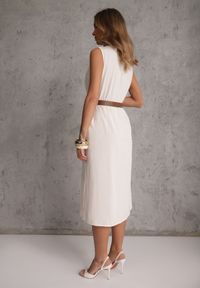 Renee - Beżowa Pudełkowa Sukienka z Wiskozą Bawełną Guzikami i Paskiem Magmaris. Okazja: na co dzień. Kolor: beżowy. Materiał: wiskoza, bawełna. Sezon: wiosna, lato. Styl: casual, elegancki #2