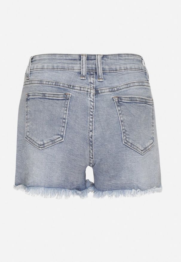 Born2be - Jasnoniebieskie Szorty Jeansowe z Bawełny w Kropki z Wysokim Stanem Folelira. Stan: podwyższony. Kolor: niebieski. Materiał: jeans, bawełna. Długość: krótkie. Wzór: kropki. Sezon: lato. Styl: klasyczny