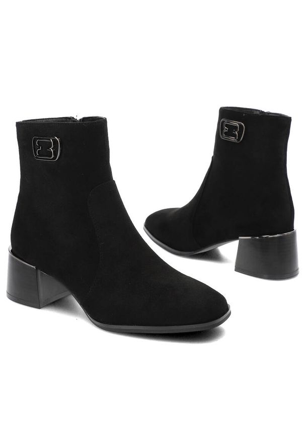 BESTELLE - Czarne Botki Bestelle Eleganckie Buty Damskie. Okazja: na co dzień, do pracy, na spotkanie biznesowe. Kolor: czarny. Materiał: jeans, syntetyk, futro, materiał. Obcas: na obcasie. Styl: elegancki. Wysokość obcasa: średni