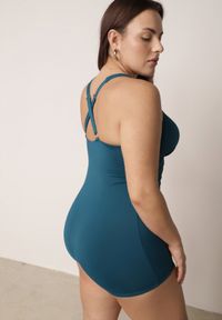 Born2be - Ciemnozielony Strój Kąpielowy Jednoczęściowy z Nogawkami Typu Bokserki Glysaela. Kolor: zielony. Wzór: ażurowy #6