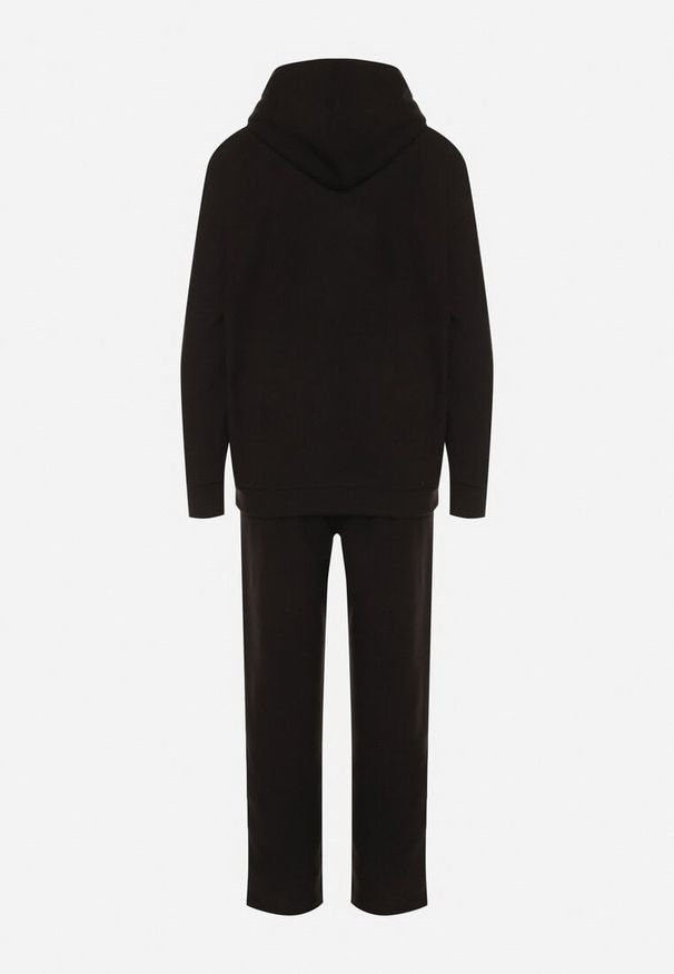 Born2be - Czarny Bawełniany Komplet Dresowy z Bluzą i Spodniami Zansira. Kolor: czarny. Materiał: bawełna, dresówka. Sport: turystyka piesza