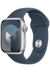 APPLE - Smartwatch Apple Watch 9 GPS 41mm aluminium Srebrny | Sztormowy Błękit pasek sportowy M/L. Rodzaj zegarka: smartwatch. Kolor: srebrny. Materiał: materiał. Styl: sportowy #1