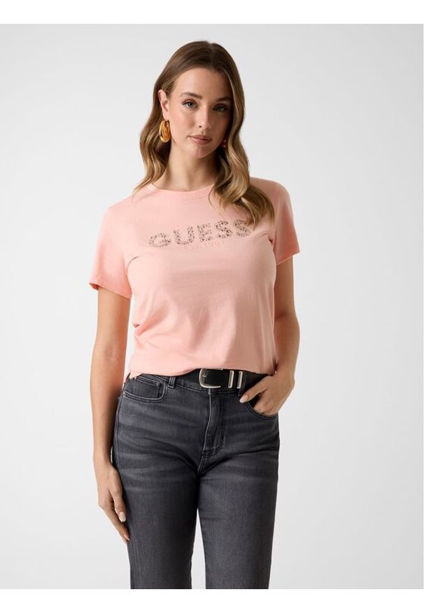 Guess T-Shirt W6GI15 K3035 Koralowy Regular Fit. Kolor: pomarańczowy. Materiał: bawełna