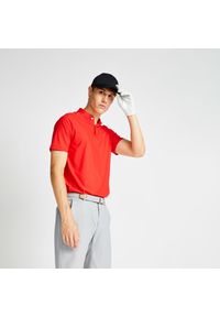 INESIS - Koszulka polo do golfa WW900 męska. Typ kołnierza: golf, polo. Kolor: czerwony. Materiał: elastan, poliamid, materiał