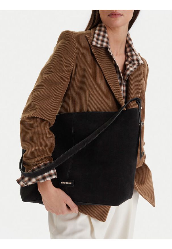 Gino Rossi - GINO ROSSI Torebka EO-LA224-19148-1 Czarny. Kolor: czarny. Materiał: zamszowe, skórzane