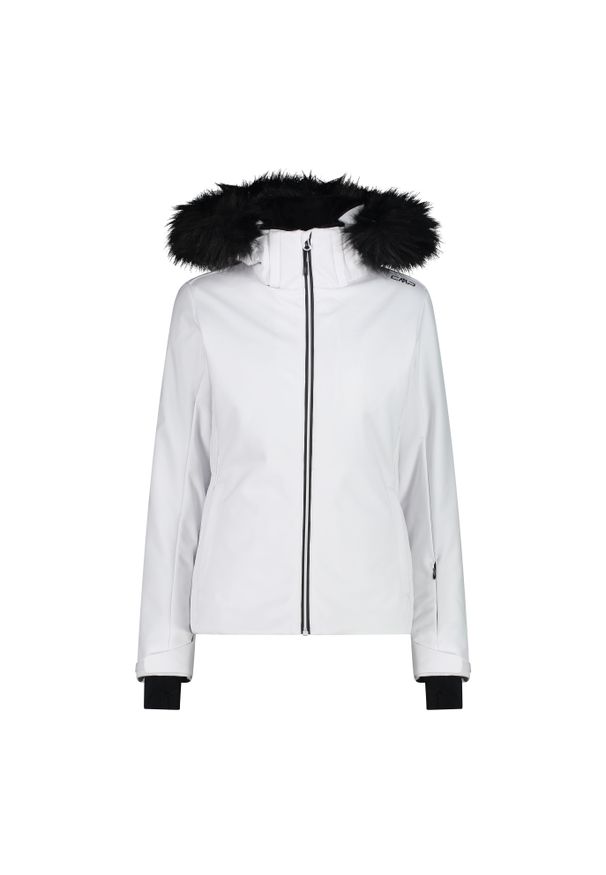 Kurtka damska narciarska CMP 34W4546F. Typ kołnierza: kaptur. Kolor: biały. Materiał: softshell. Sezon: zima. Sport: narciarstwo
