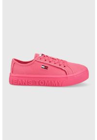 Tommy Jeans tenisówki Flatform damskie kolor różowy. Nosek buta: okrągły. Zapięcie: sznurówki. Kolor: różowy. Materiał: guma. Obcas: na platformie
