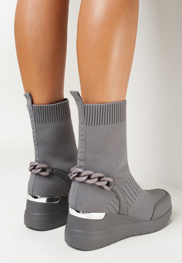 Born2be - Szare Sneakersy na Koturnie z Elastyczną Cholewką Letica. Kolor: szary. Szerokość cholewki: normalna. Sezon: jesień. Obcas: na koturnie. Styl: elegancki