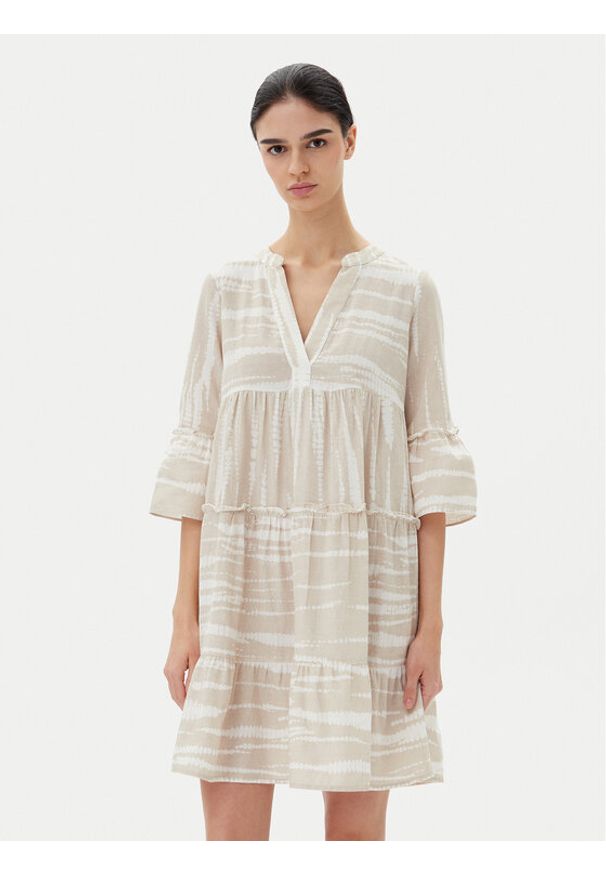 Vero Moda Sukienka letnia Dicthe 10225127 Beżowy Loose Fit. Kolor: beżowy. Materiał: bawełna. Sezon: lato