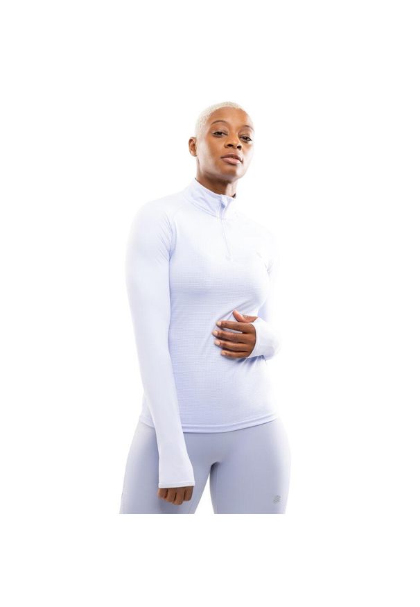 SIROKO - Damska bluza do biegania z suwakiem pod szyją Fitness Siroko Center Lilac. Kolor: fioletowy. Materiał: tkanina. Długość: krótkie. Sport: fitness