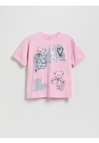 Reserved - T-shirt z nadrukiem - pastelowy róż. Kolor: różowy. Materiał: bawełna. Wzór: nadruk