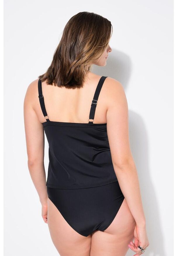 ULLA POPKEN - Damski Top bikini miękkie miseczki błyszczące obszycie. Kolekcja: plus size. Kolor: czarny. Materiał: elastan, poliamid, materiał
