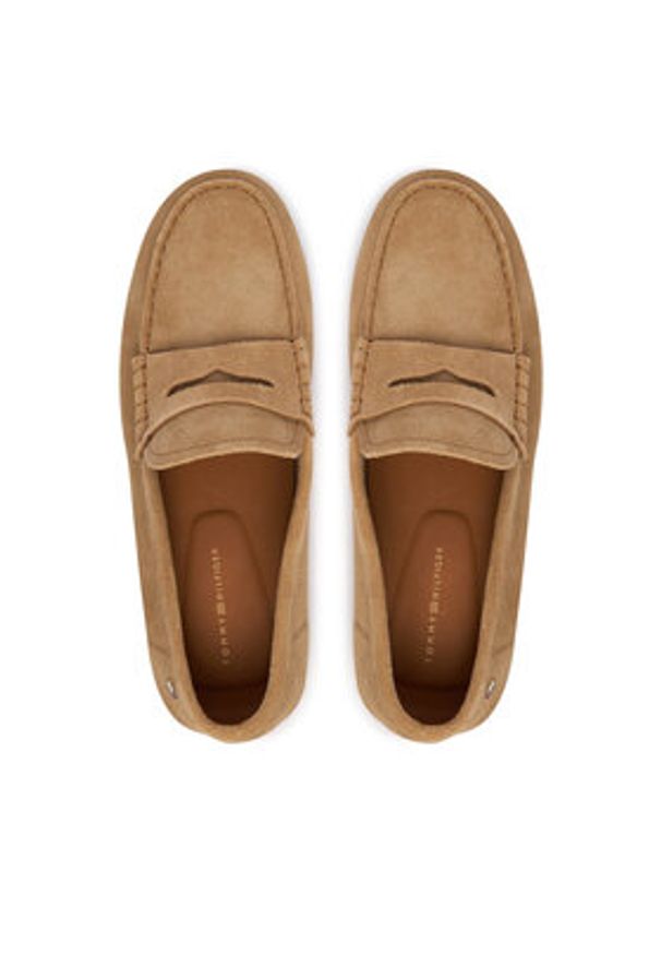 TOMMY HILFIGER - Tommy Hilfiger Mokasyny Flag Soft Suede Driver Loafer FW0FW08558 Brązowy. Kolor: brązowy. Materiał: skóra, zamsz
