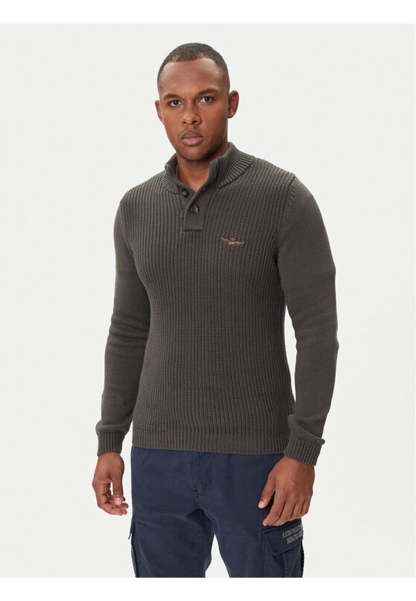 Aeronautica Militare Sweter 252MA1572UL00409 Szary Slim Fit. Kolor: szary. Materiał: bawełna
