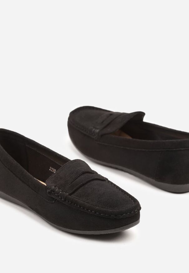 Born2be - Czarne Mokasyny Ozdobione Przeszyciami Norgis. Okazja: na co dzień. Kolor: czarny. Materiał: jeans. Wzór: aplikacja. Styl: casual