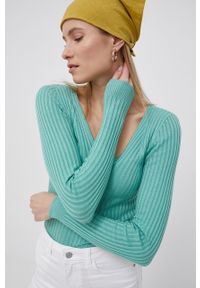 only - Only sweter damski kolor zielony lekki. Kolor: zielony. Materiał: dzianina. Długość rękawa: długi rękaw. Długość: długie