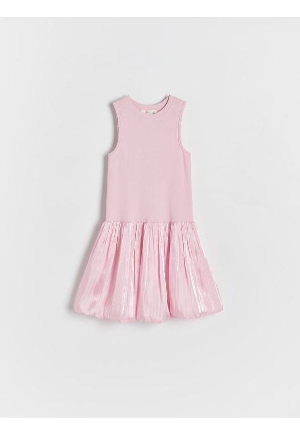 Reserved - Sukienka z ozdobnym dołem - różowy. Kolor: różowy. Materiał: bawełna