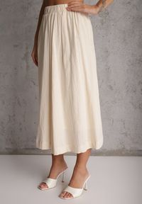 Renee - Beżowy Komplet z Bawełny Kamizelka i Spódnica o Rozkloszowanym Kroju Movenae. Kolor: beżowy. Materiał: bawełna. Wzór: geometria #3