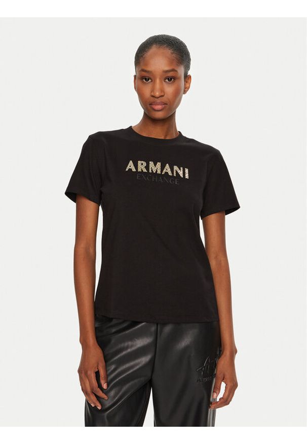 Armani Exchange T-Shirt 6DYT36 YJ7VZ 1200 Czarny Regular Fit. Kolor: czarny. Materiał: bawełna