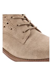 Beżowe Botki S.Barski Stylowe Ażurowe Obuwie Damskie. Zapięcie: sznurówki. Kolor: beżowy. Materiał: zamsz, materiał. Szerokość cholewki: normalna. Wzór: ażurowy. Obcas: na obcasie. Styl: elegancki. Wysokość obcasa: średni #5