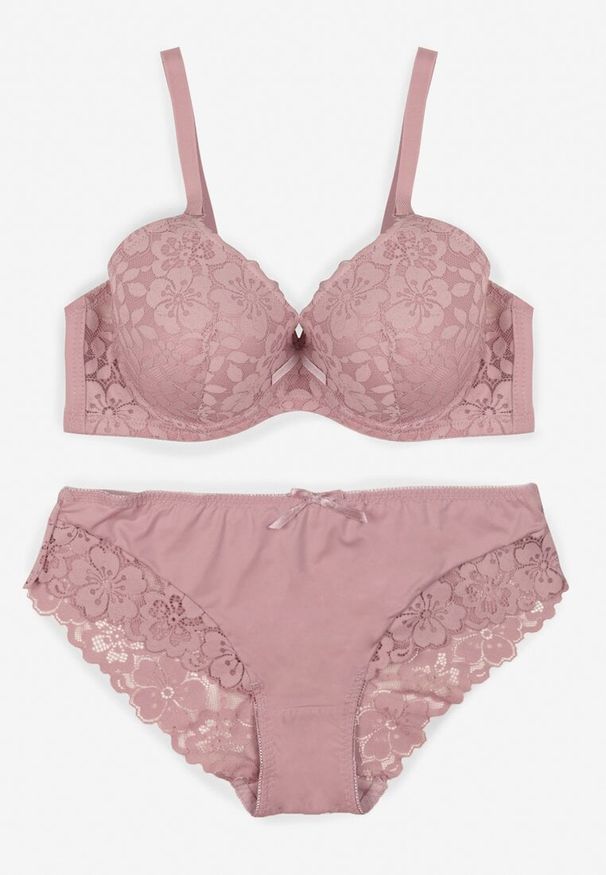 Born2be - Jasnofioletowy Klasyczny Komplet Biustonosz i Majtki Figi z Koronką Ezilene. Kolor: fioletowy. Materiał: koronka. Wzór: koronka