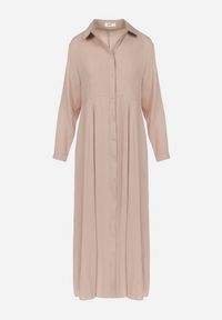 Born2be - Jasnobeżowa Sukienka Controllable. Okazja: na co dzień. Kolor: beżowy. Długość rękawa: długi rękaw. Typ sukienki: rozkloszowane, szmizjerki. Styl: casual, klasyczny. Długość: maxi #3