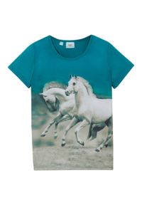 T-shirt dziewczęcy z fotodrukiem bonprix morski turkusowy. Kolor: niebieski