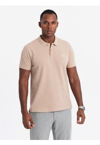 Ombre Clothing - Komplet bawełnianych t-shirtów męskich polo BASIC – biały/cielisty/jasnobrązowy V6 OM-POBS-0133 - XXL. Typ kołnierza: polo. Kolor: biały. Materiał: bawełna. Wzór: haft. Styl: klasyczny, sportowy