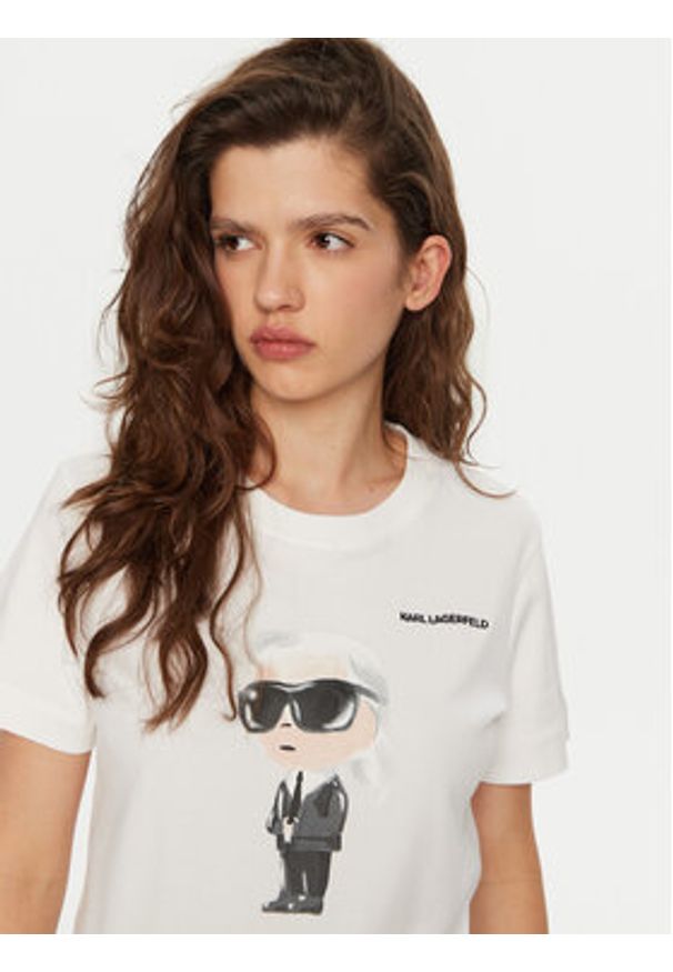 Karl Lagerfeld - KARL LAGERFELD T-Shirt A1W17130 Biały Regular Fit. Typ kołnierza: dekolt w karo. Kolor: biały. Materiał: bawełna