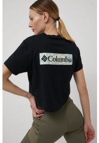 columbia - Columbia t-shirt damski kolor czarny. Okazja: na co dzień. Kolor: czarny. Materiał: dzianina. Długość rękawa: krótki rękaw. Długość: krótkie. Wzór: nadruk. Styl: casual #6