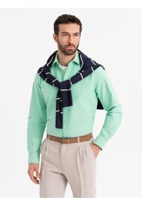 Ombre Clothing - Bawełniana pastelowa koszula męska typu oxford – miętowa V4 OM-SHOS-0183 - XXL. Kolor: miętowy. Materiał: bawełna. Wzór: ze splotem, aplikacja. Styl: klasyczny, elegancki #7