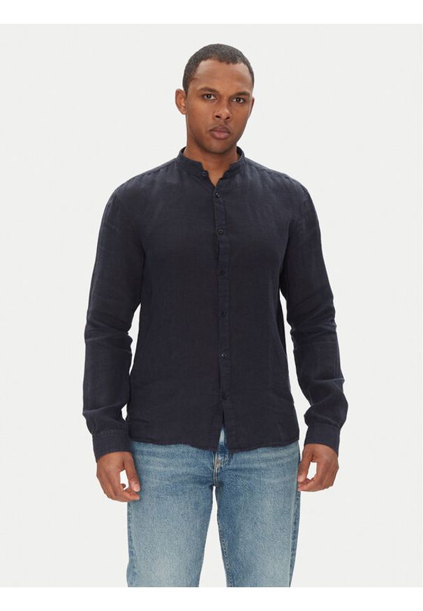 Hugo - HUGO Koszula Elvory 50490740 Granatowy Slim Fit. Kolor: niebieski. Materiał: len