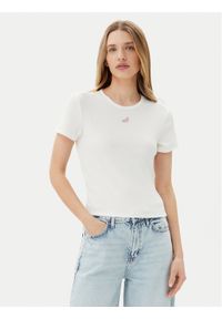 only - ONLY T-Shirt Daniella 15350554 Biały Slim Fit. Kolor: biały. Materiał: syntetyk