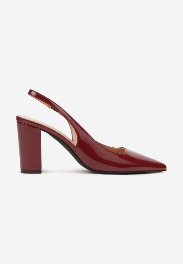 Born2be - Bordowe Lakierowane Sandały na Obcasie Bez Pięty Halavea. Okazja: na imprezę, na co dzień. Kolor: czerwony. Materiał: lakier. Obcas: na obcasie. Styl: elegancki, casual. Wysokość obcasa: średni