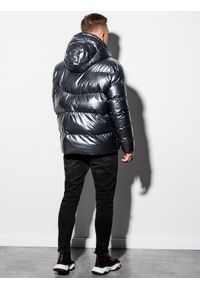 Ombre Clothing - Kurtka męska zimowa pikowana C463 - grafitowa - XXL. Kolor: szary. Materiał: materiał, poliester. Sezon: zima