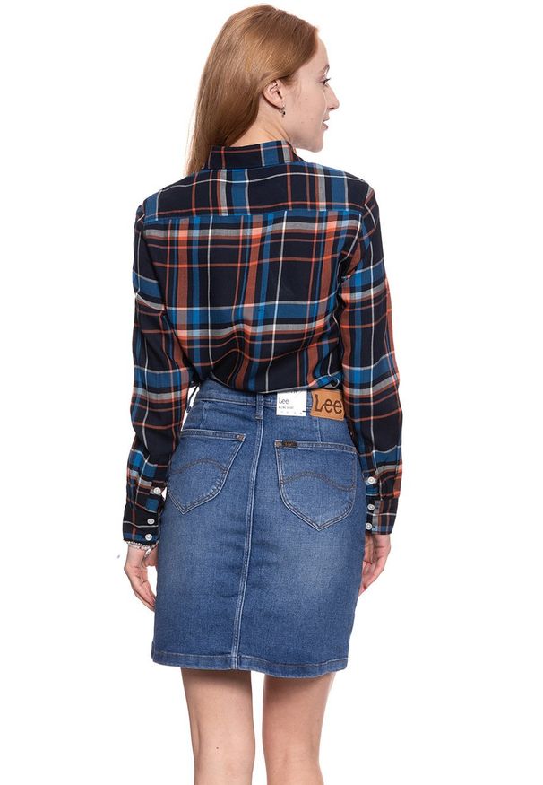 Wrangler - KOSZULA DAMSKA WRANGLER LS SHIRT GLOW ORANGE W5241OR48 112129366. Materiał: tkanina, bawełna, materiał, włókno, jeans, sztruks. Długość rękawa: długi rękaw. Długość: długie. Wzór: kratka. Sezon: lato