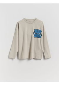 Reserved - Bawełniany longsleeve - jasnoszary. Kolor: szary. Materiał: bawełna. Długość rękawa: długi rękaw