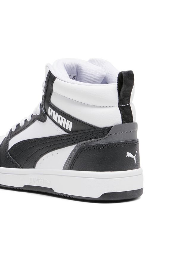 Puma - Młodzieżowe sneakersy Rebound V6 Mid PUMA. Kolor: czarny, biały, szary, wielokolorowy. Materiał: guma, syntetyk, materiał, skóra. Sport: turystyka piesza, koszykówka