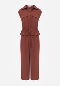 Born2be - Brązowy Bawełniano-Wiskozowy Kombinezon Koszulowy Bez Rękawów z Baskinką Marmaya. Okazja: na co dzień. Kolor: brązowy. Materiał: wiskoza, bawełna. Długość rękawa: bez rękawów. Styl: casual, klasyczny, elegancki #4