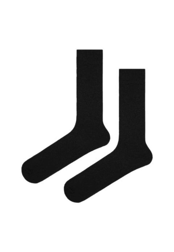 His Story - Ciepłe Wełniane Skarpetki Zimowe - Czarne, Jednokolorowe. Kolor: czarny. Materiał: wełna, elastan, poliamid