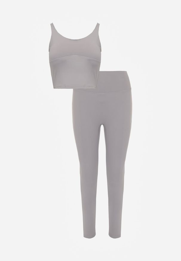 Renee - Szary Komplet Sportowy Legginsy High Waist i Top z Uszywnieniem Ulrike. Kolor: szary
