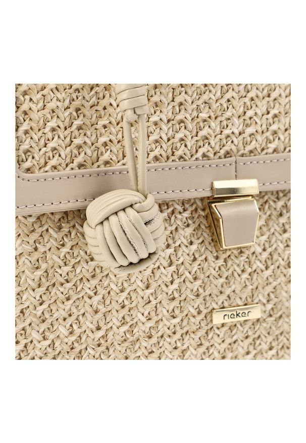 Beżowy Elegancki Damski Kuferek Rieker. Kolor: beżowy. Sezon: lato. Materiał: skórzane. Styl: elegancki. Rodzaj torebki: przez ramię