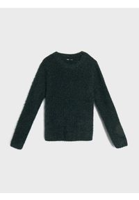 Sinsay - Sweter z futrzanym wykończeniem - zielony. Kolor: zielony. Materiał: futro