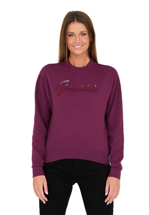 Guess - GUESS Bordowa bluza z cyrkoniami. Kolor: czerwony
