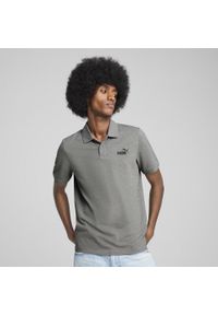 Puma - Męska koszulka polo Essentials z logo No. 1 z piki PUMA Medium Gray Heather. Typ kołnierza: polo. Kolor: szary. Materiał: prążkowany. Wzór: haft. Sport: fitness