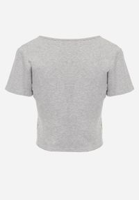 Born2be - Szary Prążkowany Top Bawełniany z Guzikami przy Dekolcie Nedera. Okazja: na co dzień. Kolor: szary. Materiał: prążkowany, bawełna. Styl: casual, klasyczny #7