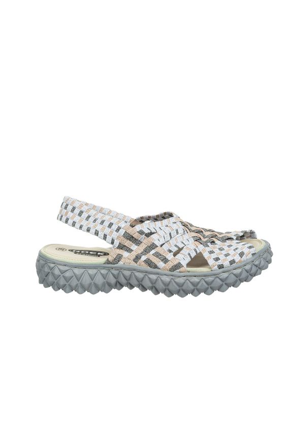 Rock Spring - Sandały Rock Dakota Rose Platinum 032055, Szary, Materiał - 36. Zapięcie: pasek. Kolor: szary. Materiał: tkanina. Wzór: paski. Sezon: lato. Styl: rockowy