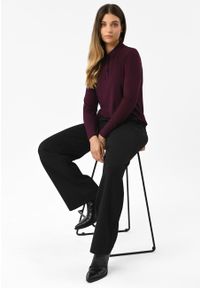 Volcano - Szerokie spodnie R-BRI TALL. Okazja: na spotkanie biznesowe. Kolekcja: dla wysokich. Kolor: czarny. Materiał: tkanina, elastan, materiał, poliamid, wiskoza. Długość: długie. Wzór: prążki, gładki. Styl: biznesowy, elegancki #1